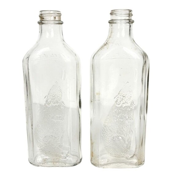 VTG MCM Cowley's Original Rat & Mouse Embossed Gothic Steampunk 2 Glass Bottles - Picture 4 of 13